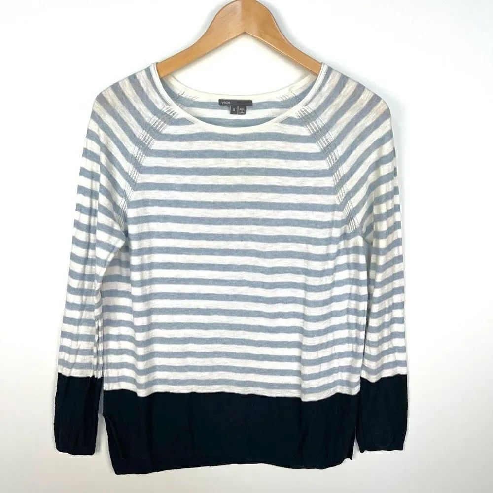 Vince Cotton Striped Sweater Lightweight Blue White Coastal Nautical size S